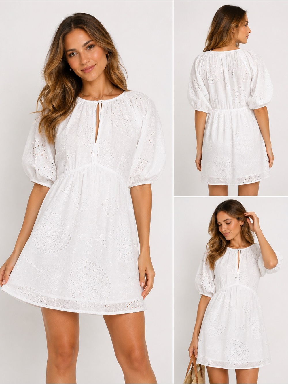 NWT FRAME White Eyelet Puff Sleeve Mini dress Size Medium